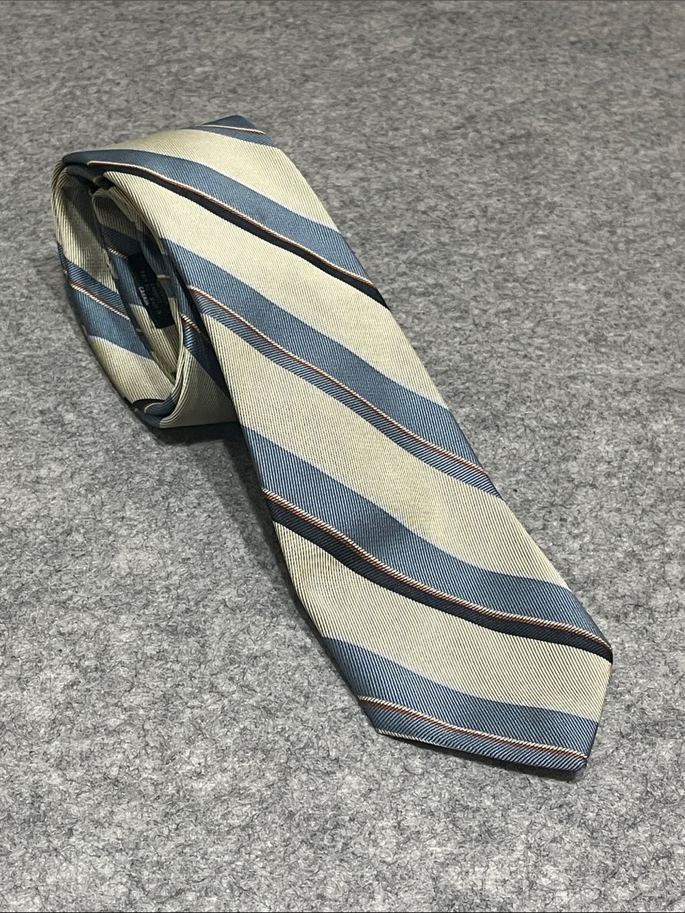 Vintage Christian Dior Wide Diagonal Stripe Tie in Cream, Blue and Brown